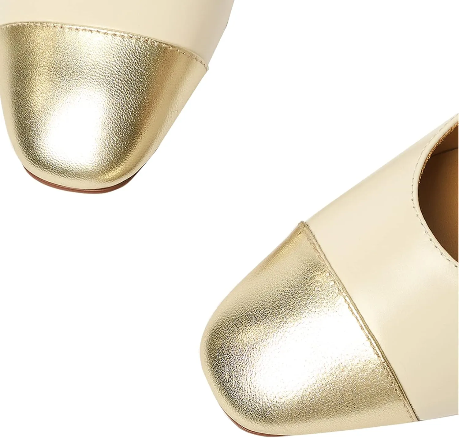 Women's Elegance Cap Toe Two-Tone Instep Strap Buckle Chunky Heel Mary Jane Shoes Classic Matte Leather Closed Round Toe Low Block Heel Dress Pumps Shoes
