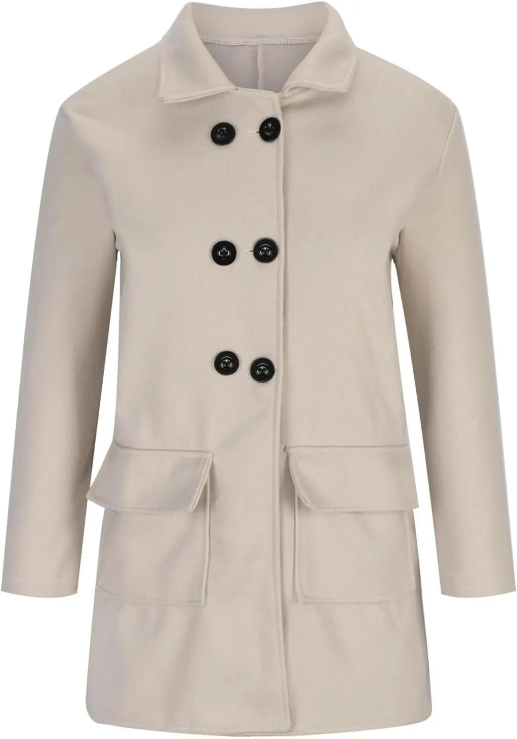 Womens Fall Winter Wool Coat Double Breasted Oversized Peacoat Mid Long Notched Lapel Loose Outwear Coat With Pockets