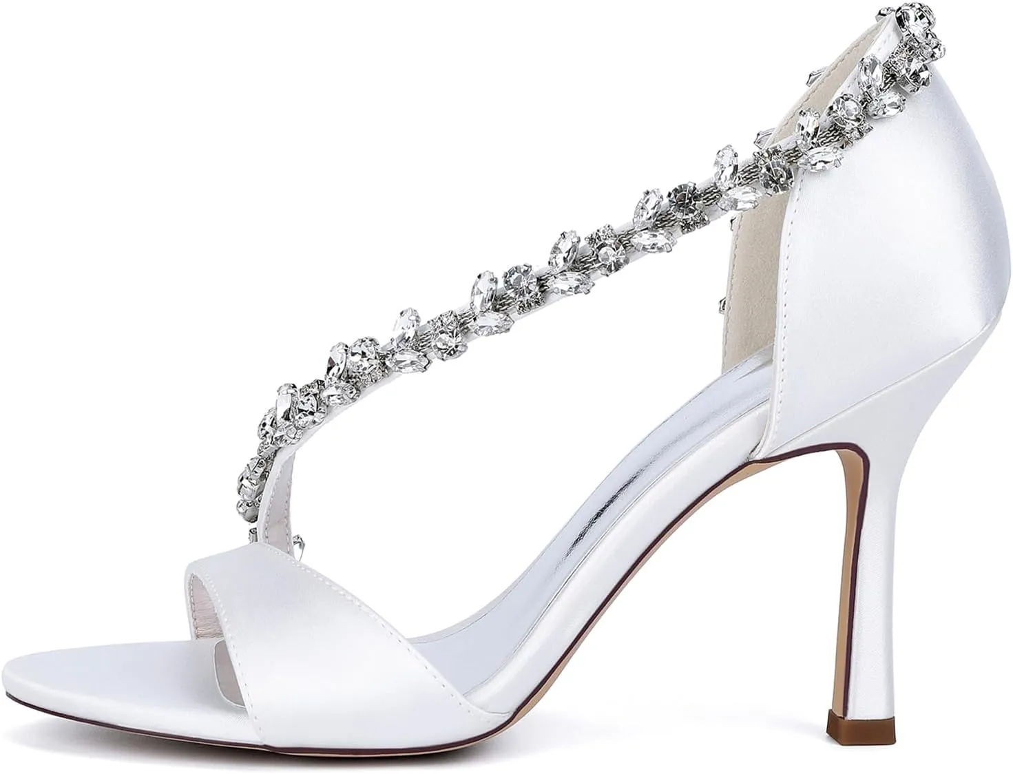 Womens Heeled Sandals Open Toe Strap Rhinestone Satin Bridal Shoes Stiletto Heel 8.5Cm Ankle Wedding Dress Fo Engagement Evening Prom