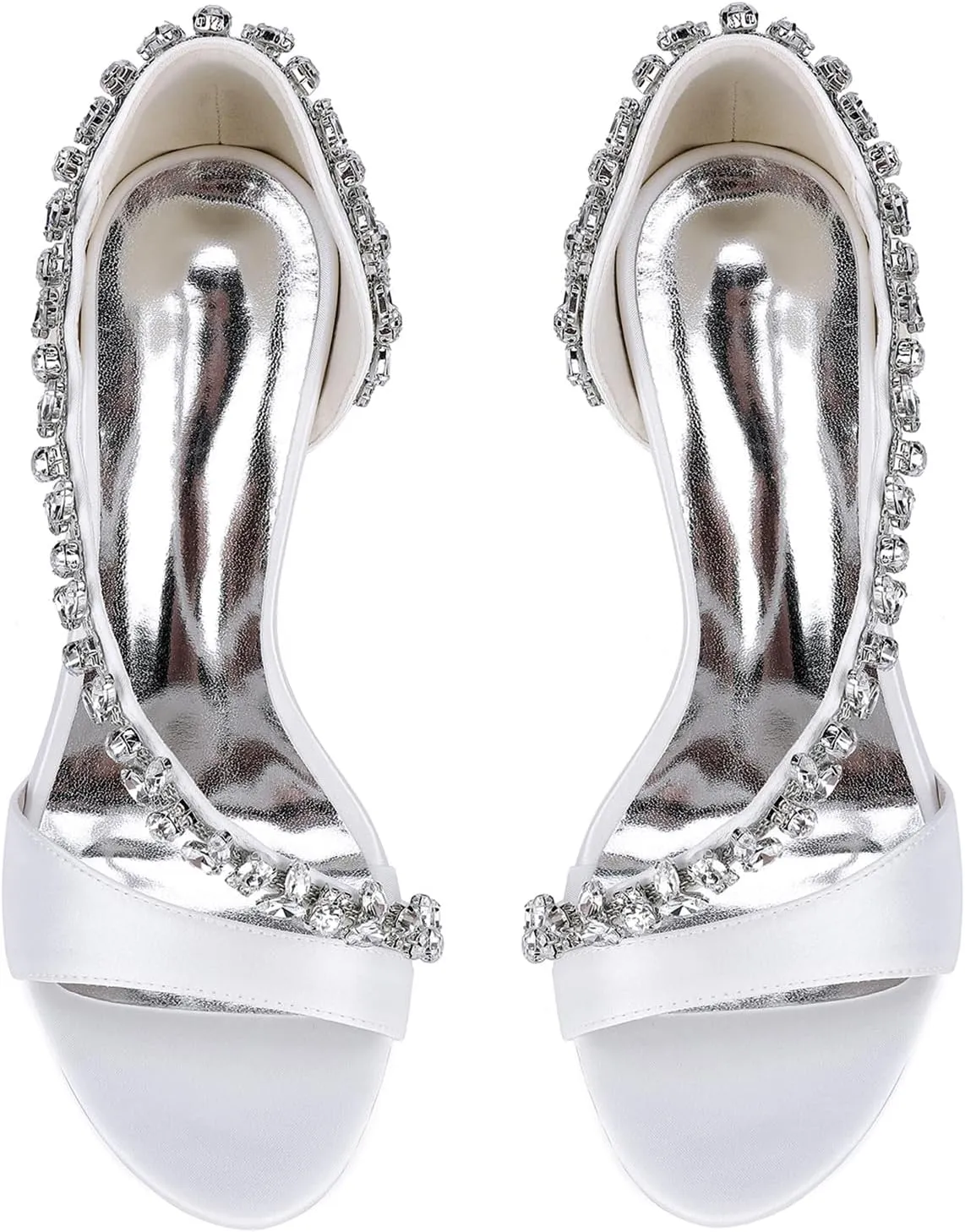 Womens Heeled Sandals Open Toe Strap Rhinestone Satin Bridal Shoes Stiletto Heel 8.5Cm Ankle Wedding Dress Fo Engagement Evening Prom