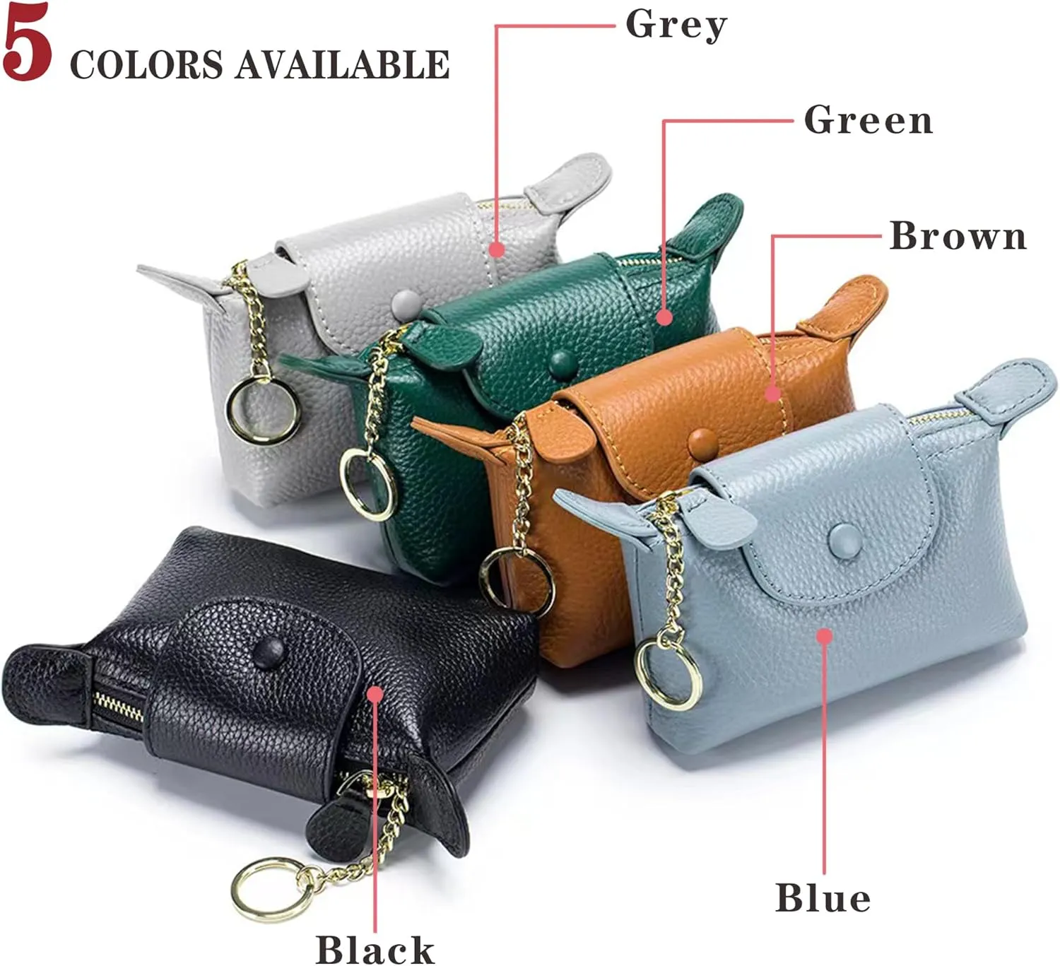 Women's Leather Coin Purse with KeyChain, Small Leather Pouch with Zipper for Women Fashionable Wallet Leather Classic Money Bag (Brown), US-Bag-02
