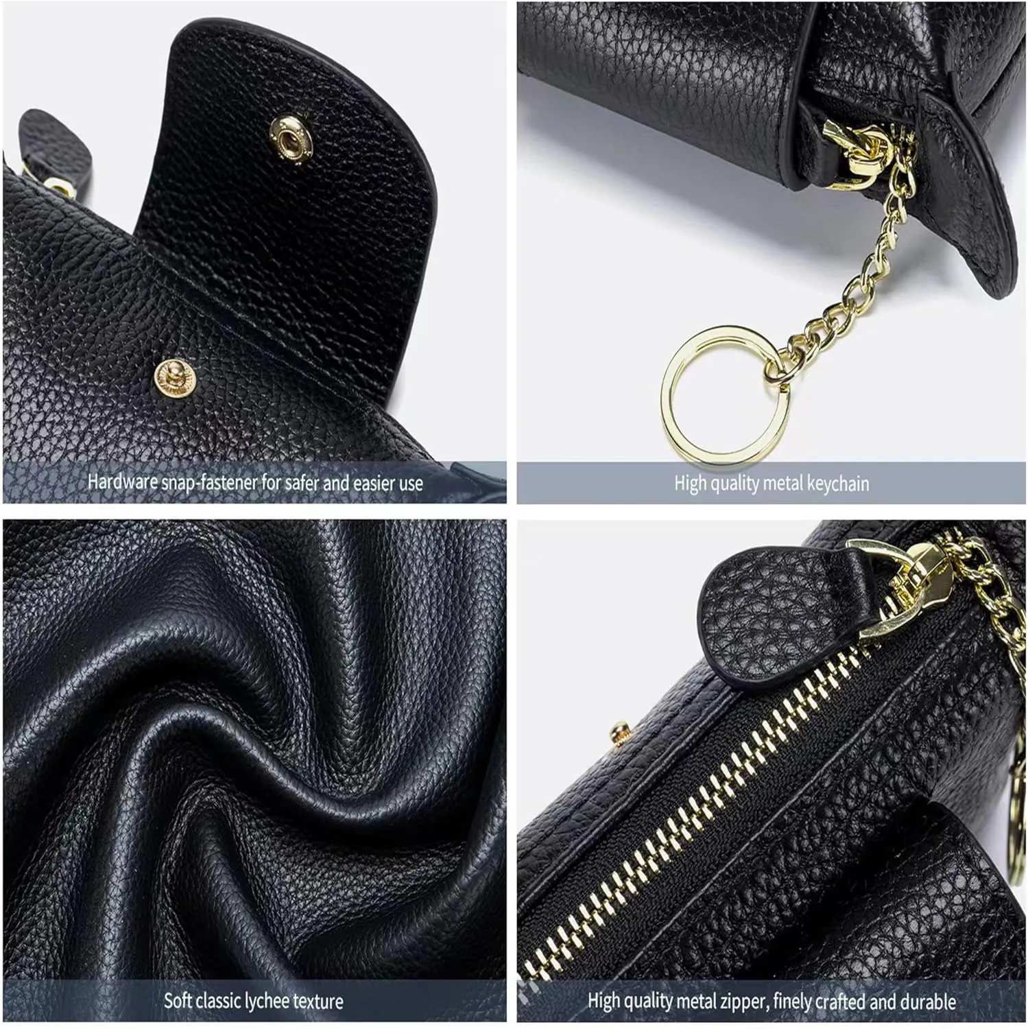 Women's Leather Coin Purse with KeyChain, Small Leather Pouch with Zipper for Women Fashionable Wallet Leather Classic Money Bag (Brown), US-Bag-02