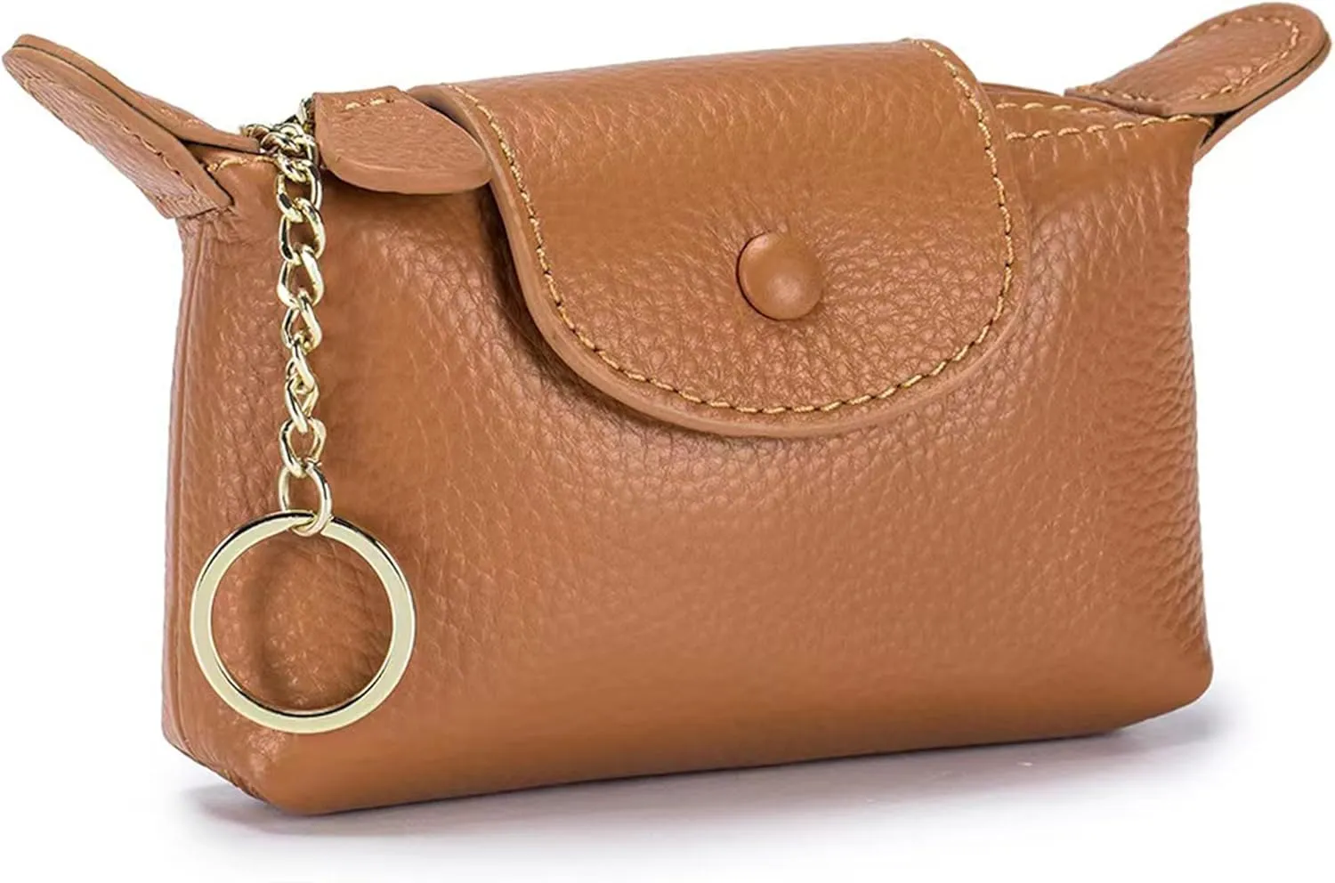 Women's Leather Coin Purse with KeyChain, Small Leather Pouch with Zipper for Women Fashionable Wallet Leather Classic Money Bag (Brown), US-Bag-02