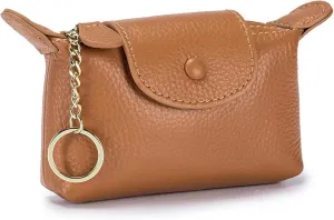Women's Leather Coin Purse with KeyChain, Small Leather Pouch with Zipper for Women Fashionable Wallet Leather Classic Money Bag (Brown), US-Bag-02