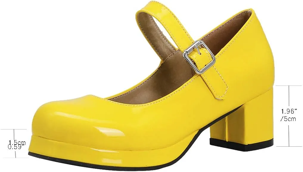 Womens Lolita Shoes Patent Leather Mary Jane Platform Chunky Heeled Pumps
