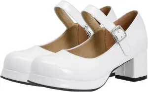 Womens Lolita Shoes Patent Leather Mary Jane Platform Chunky Heeled Pumps