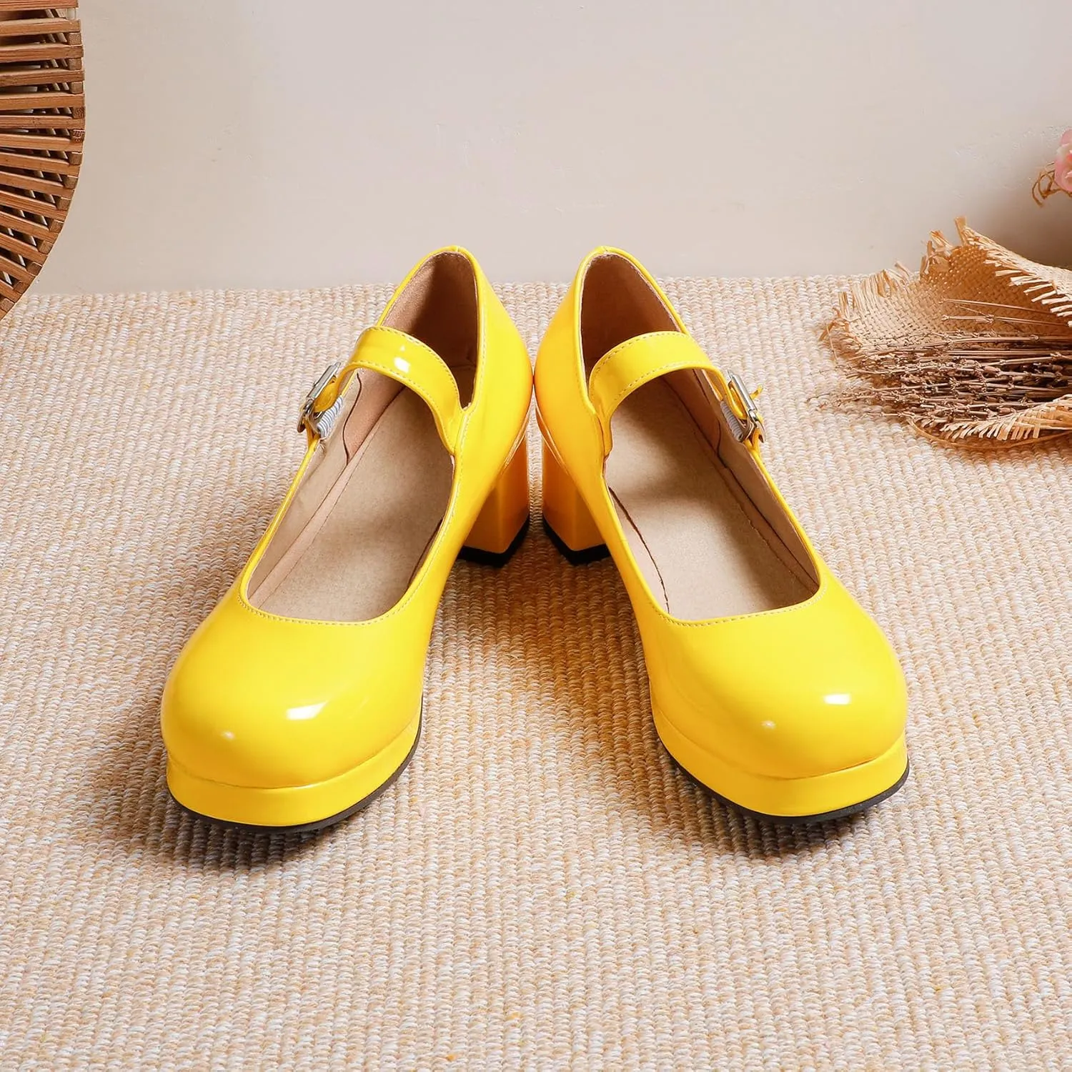 Womens Lolita Shoes Patent Leather Mary Jane Platform Chunky Heeled Pumps