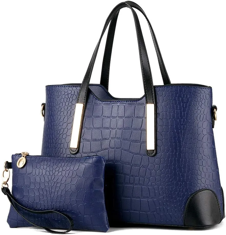 Women's Mix Color Crocodile Pattern PU Leather OL Crossbody Shoulder Bag Handbag
