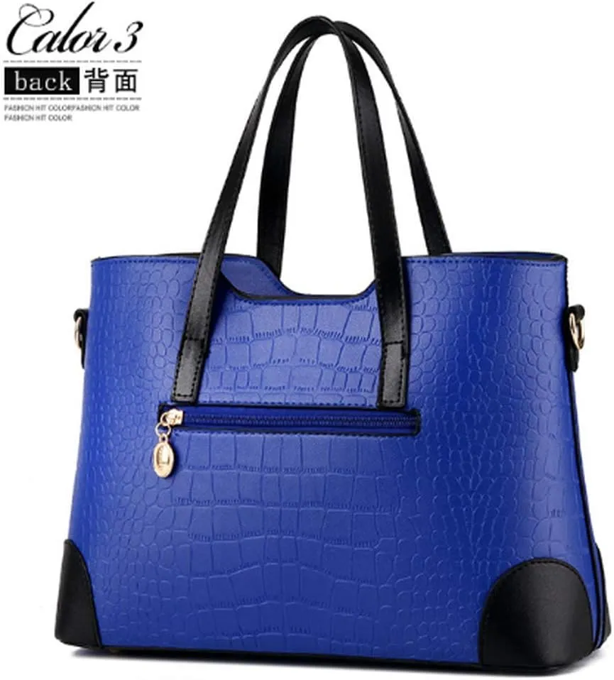 Women's Mix Color Crocodile Pattern PU Leather OL Crossbody Shoulder Bag Handbag