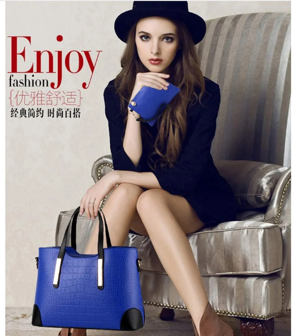 Women's Mix Color Crocodile Pattern PU Leather OL Crossbody Shoulder Bag Handbag