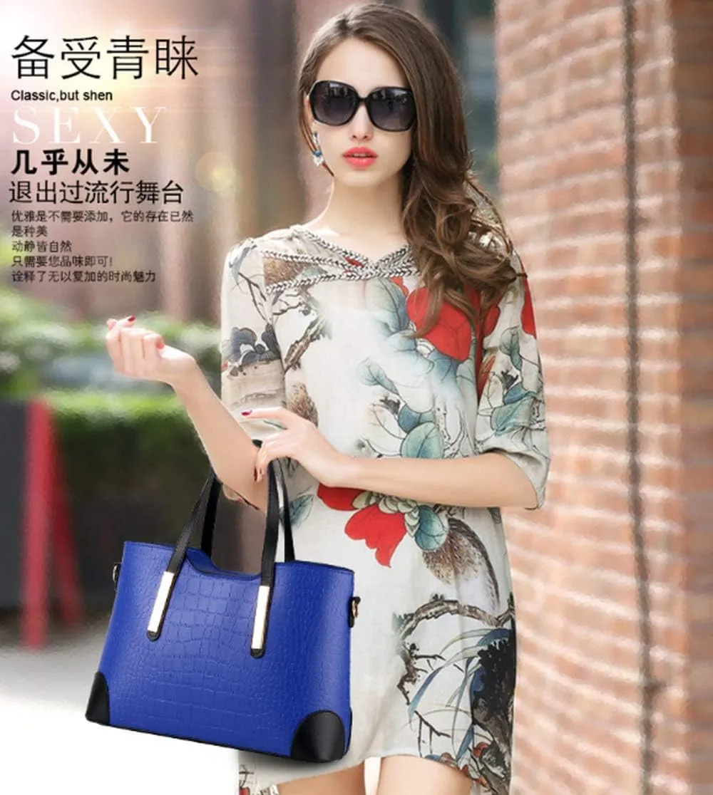 Women's Mix Color Crocodile Pattern PU Leather OL Crossbody Shoulder Bag Handbag