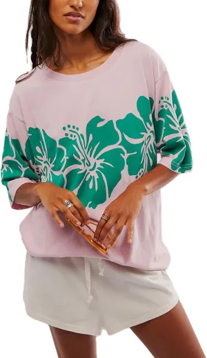 Womens Oversized Vintage Flower Graphic Tees Tops Y2k California Aesthetic Baggy T-Shirts Fruit Coastal Summer