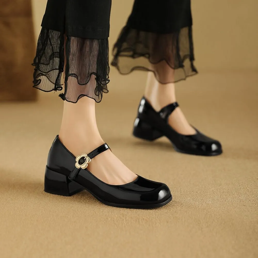 Women's Patent Leather Lolita Shoes Mary Jane Platform Chunky Heeled Pumps Comfort Square Toe Dressy Shoes for Wedding Work Office
