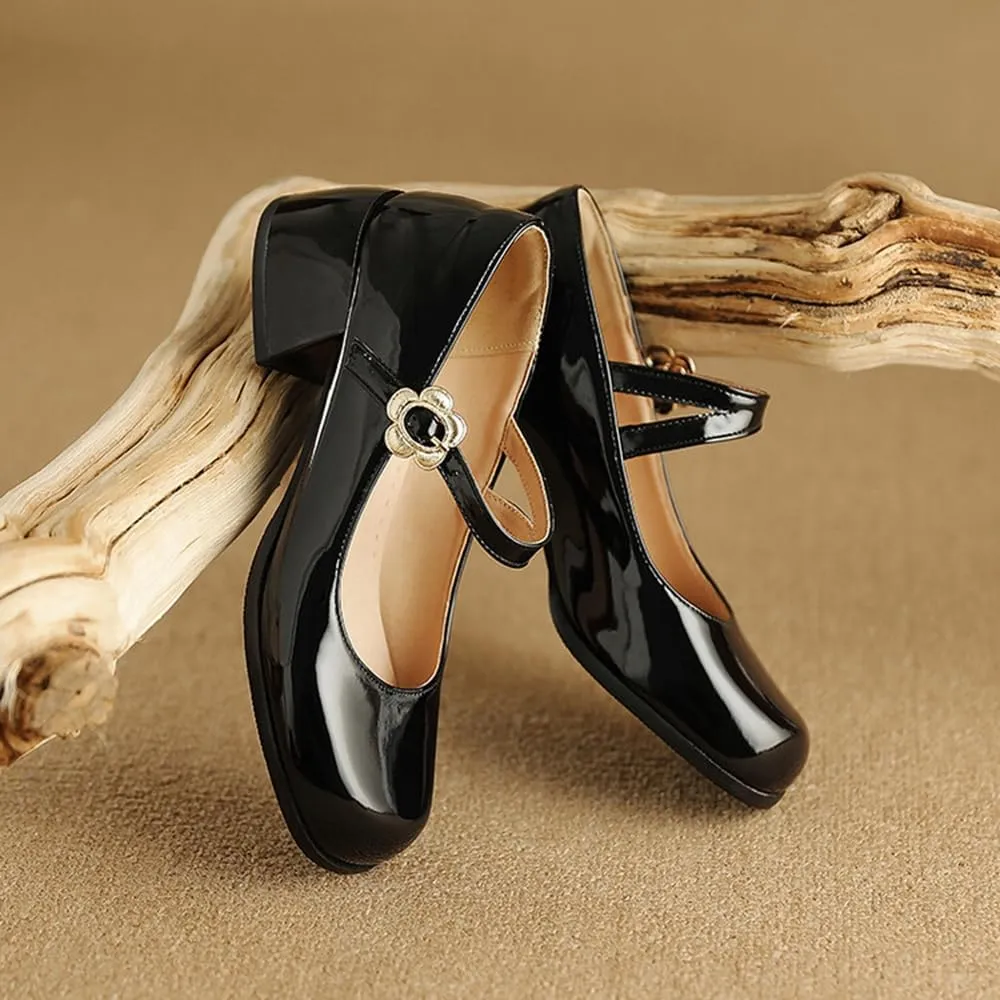 Women's Patent Leather Lolita Shoes Mary Jane Platform Chunky Heeled Pumps Comfort Square Toe Dressy Shoes for Wedding Work Office