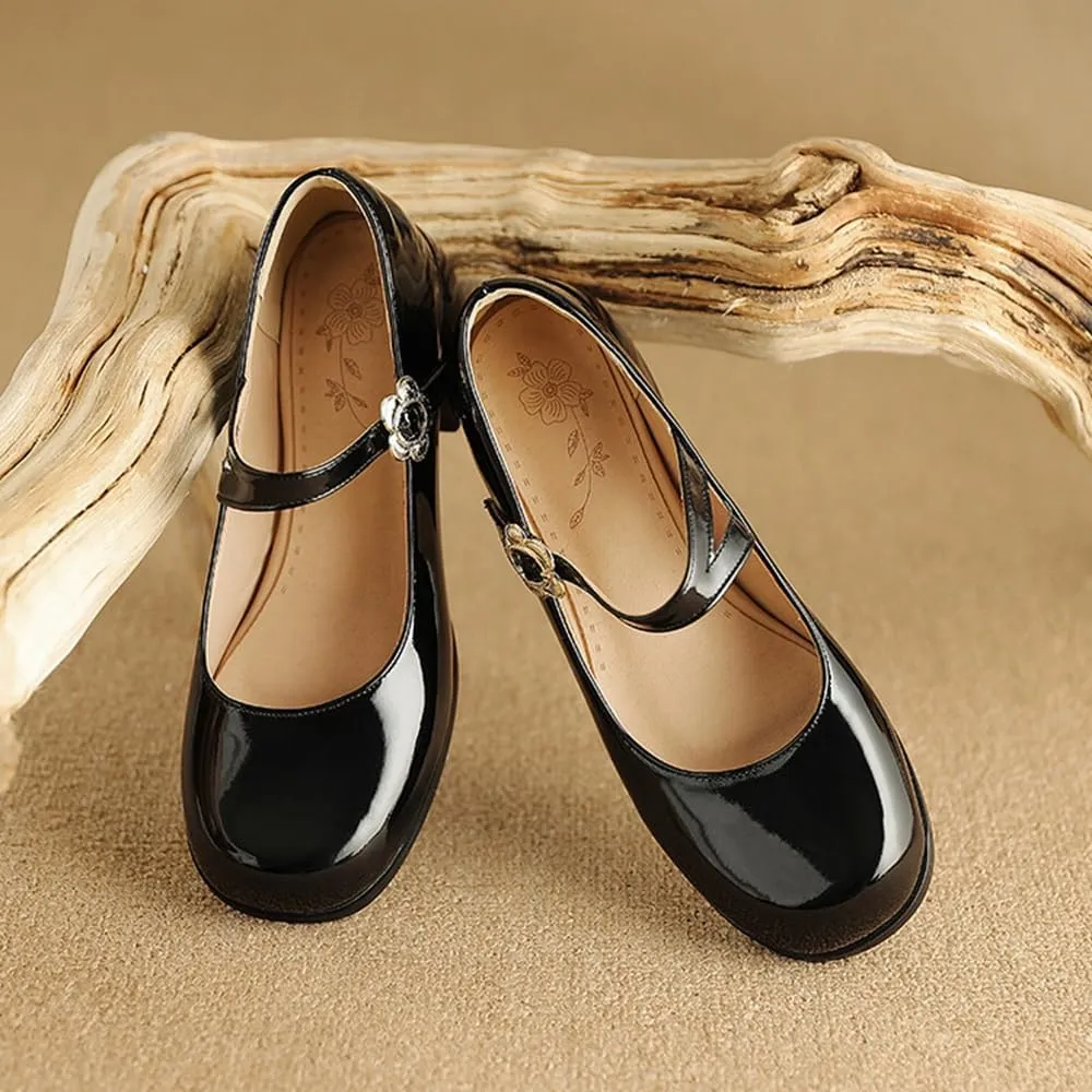 Women's Patent Leather Lolita Shoes Mary Jane Platform Chunky Heeled Pumps Comfort Square Toe Dressy Shoes for Wedding Work Office