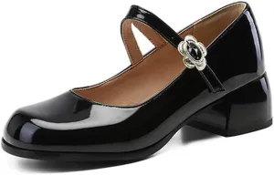 Women's Patent Leather Lolita Shoes Mary Jane Platform Chunky Heeled Pumps Comfort Square Toe Dressy Shoes for Wedding Work Office