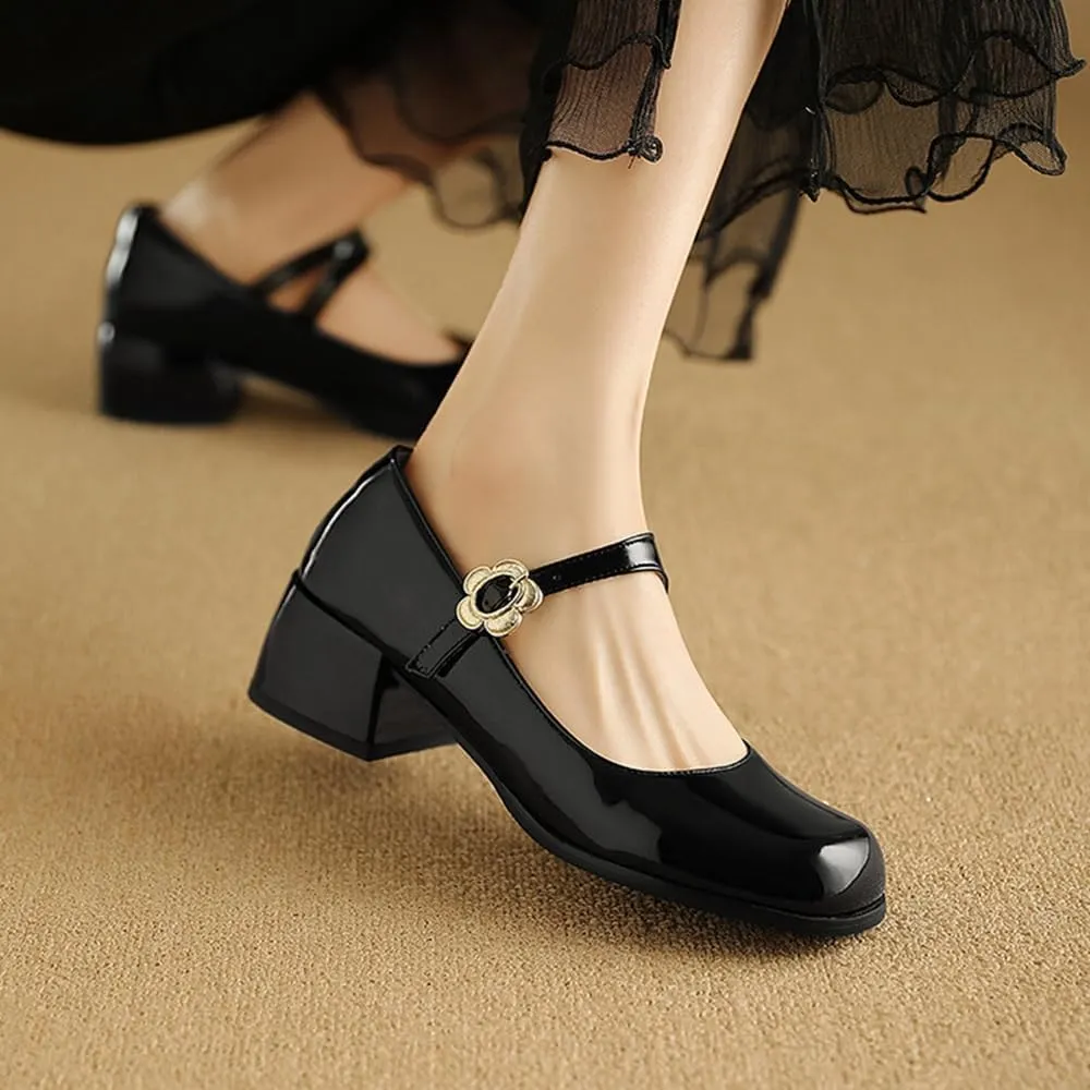 Women's Patent Leather Lolita Shoes Mary Jane Platform Chunky Heeled Pumps Comfort Square Toe Dressy Shoes for Wedding Work Office