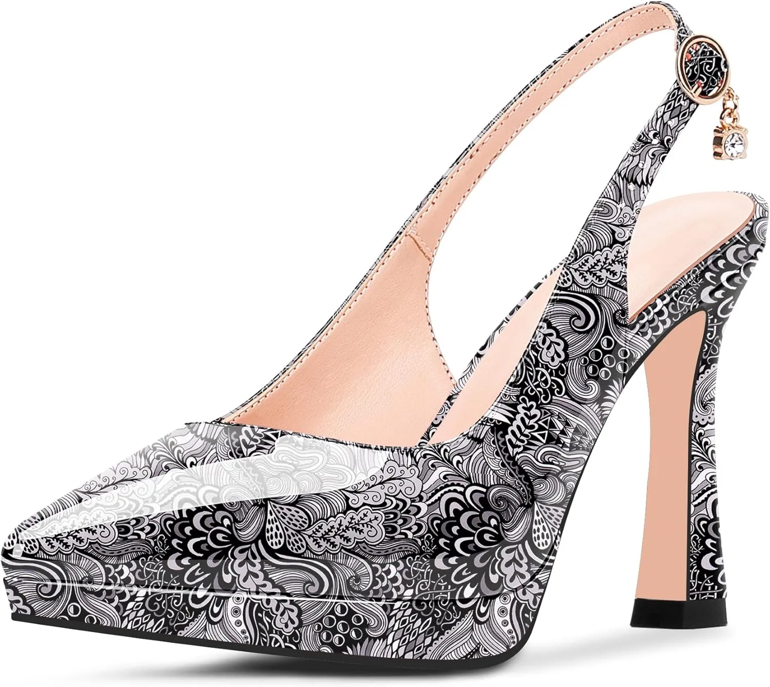 Women's Platform Slingback Closed Pointed Toe High Heel Pumps Slip On Party Dress Shoes