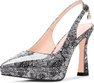 Women's Platform Slingback Closed Pointed Toe High Heel Pumps Slip On Party Dress Shoes