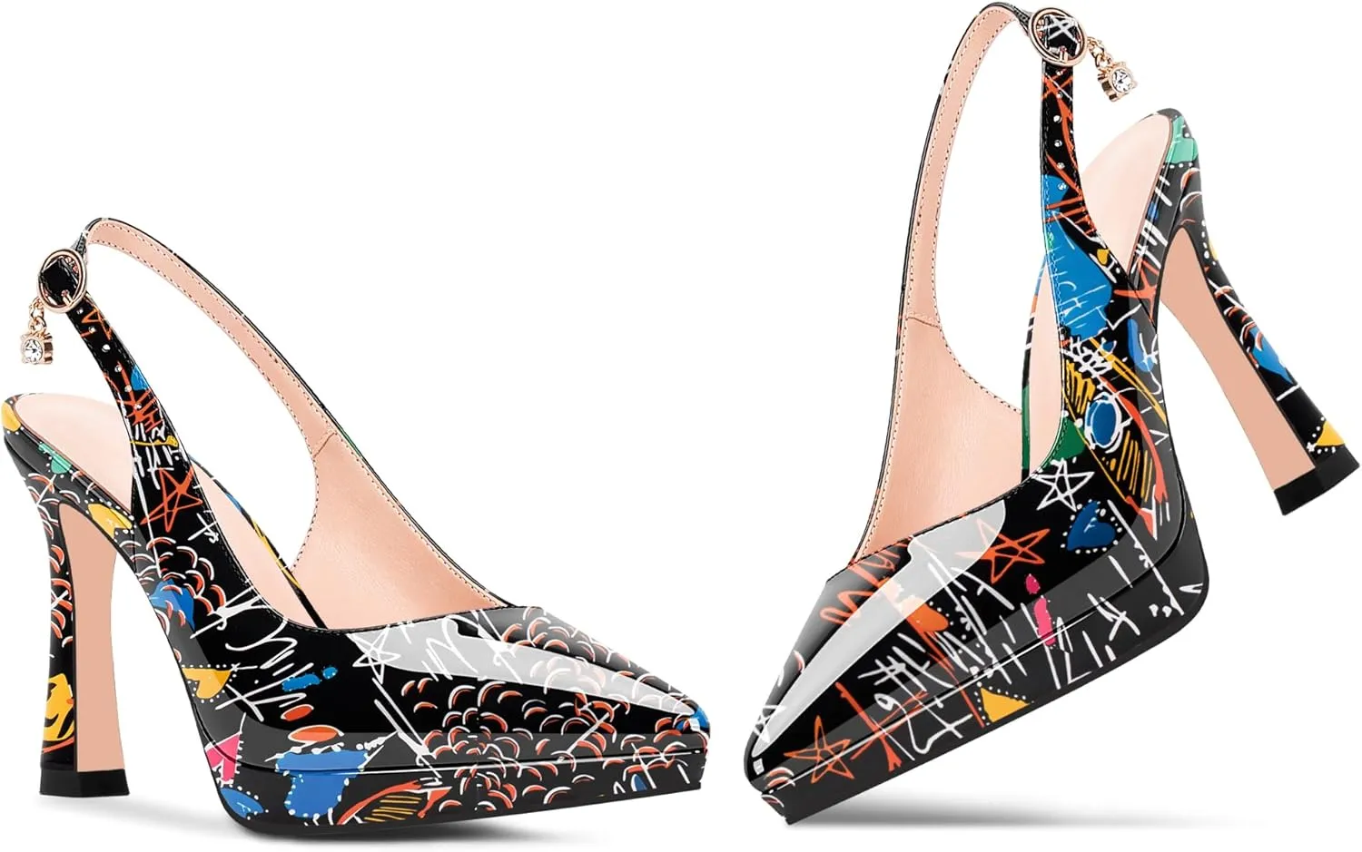 Women's Platform Slingback Closed Pointed Toe High Heel Pumps Slip On Party Dress Shoes