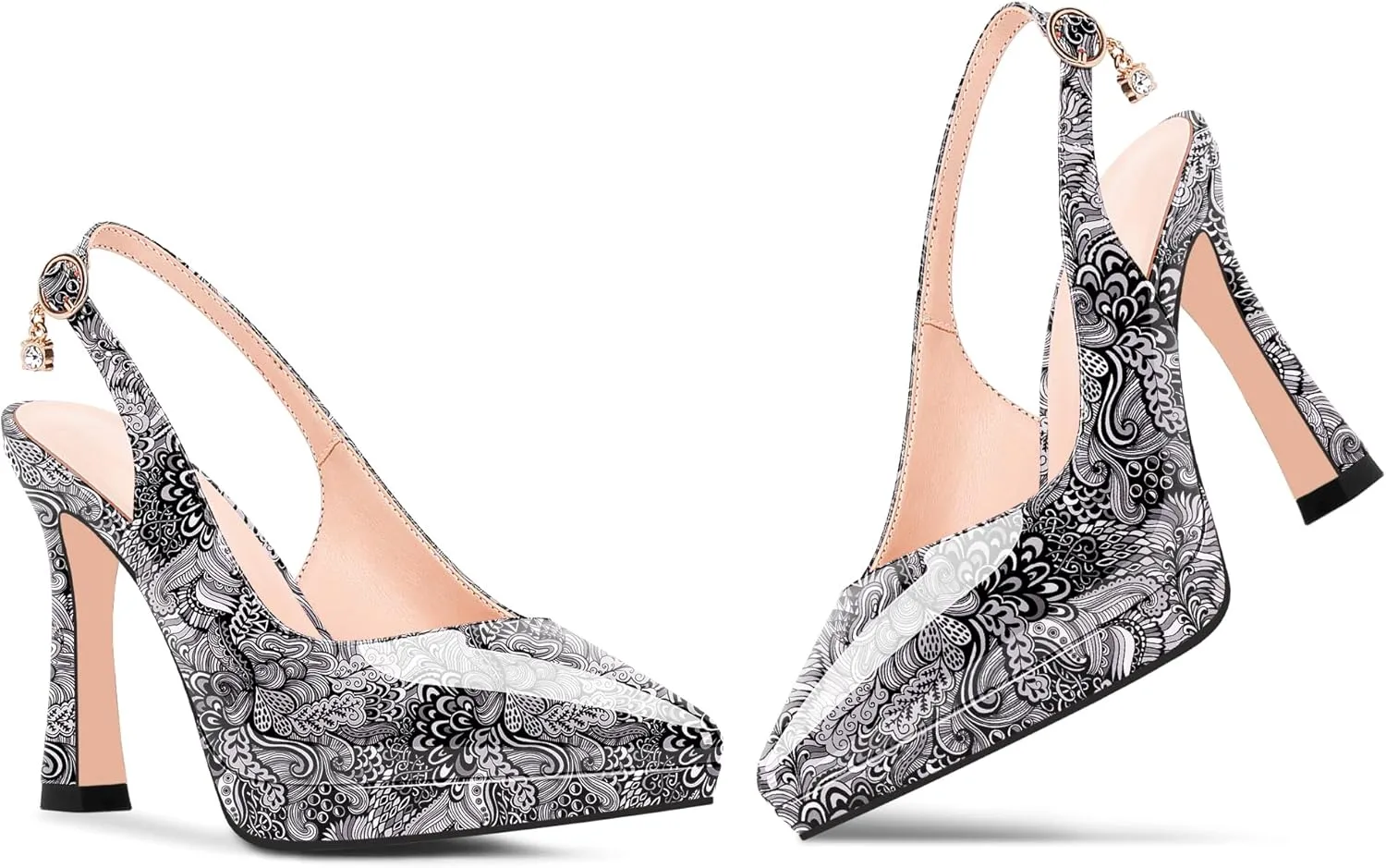 Women's Platform Slingback Closed Pointed Toe High Heel Pumps Slip On Party Dress Shoes