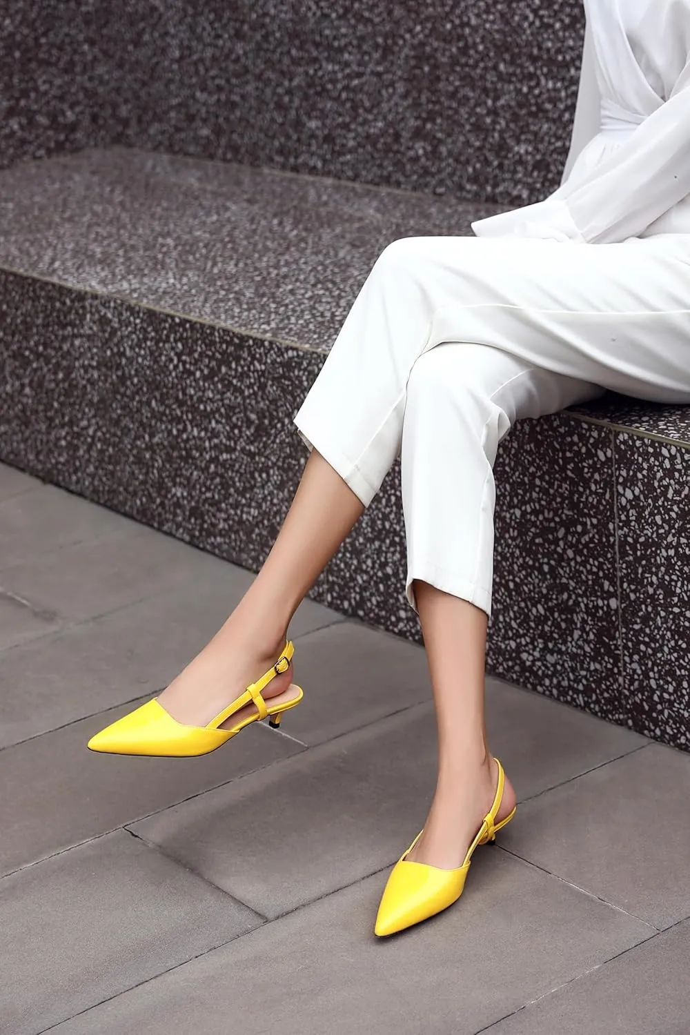 Women's Slingback Patent Leather Pointed Toe Strap Kitten Low Heel Pumps Shoes 1.5 Inch