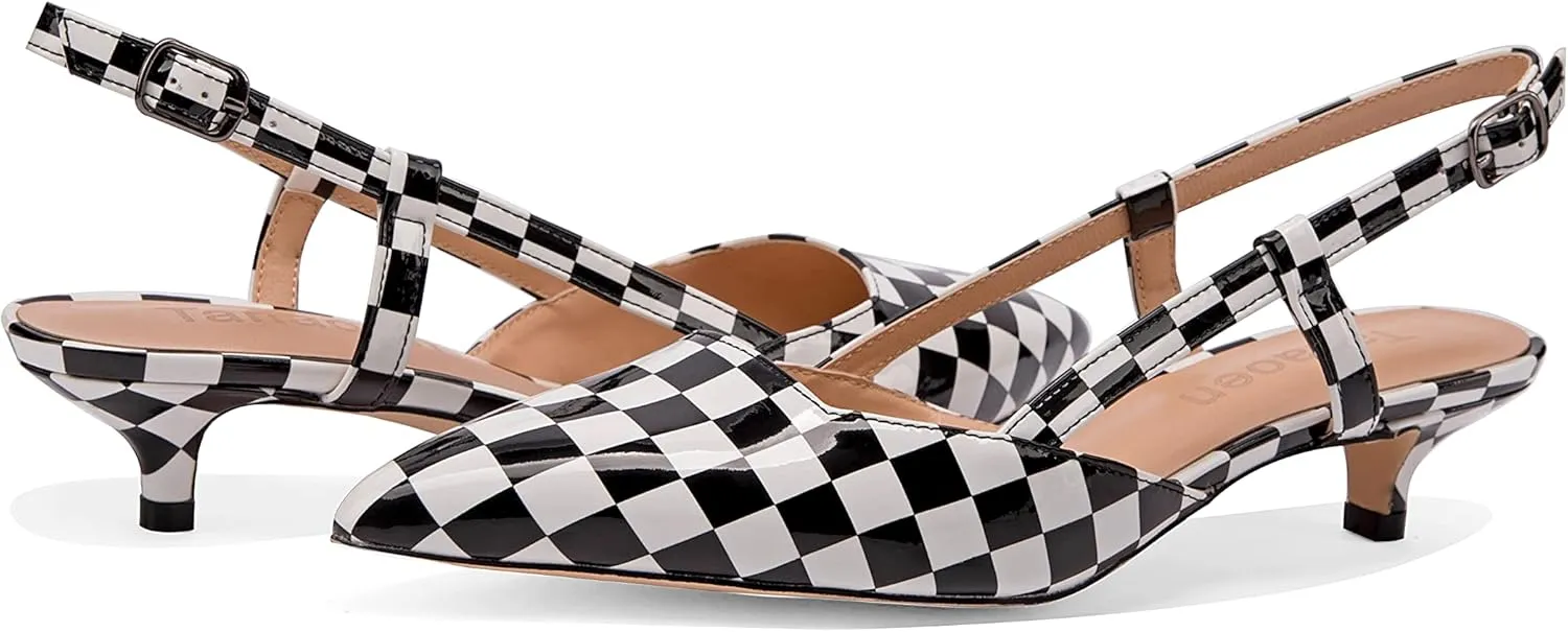 Women's Slingback Patent Leather Pointed Toe Strap Kitten Low Heel Pumps Shoes 1.5 Inch