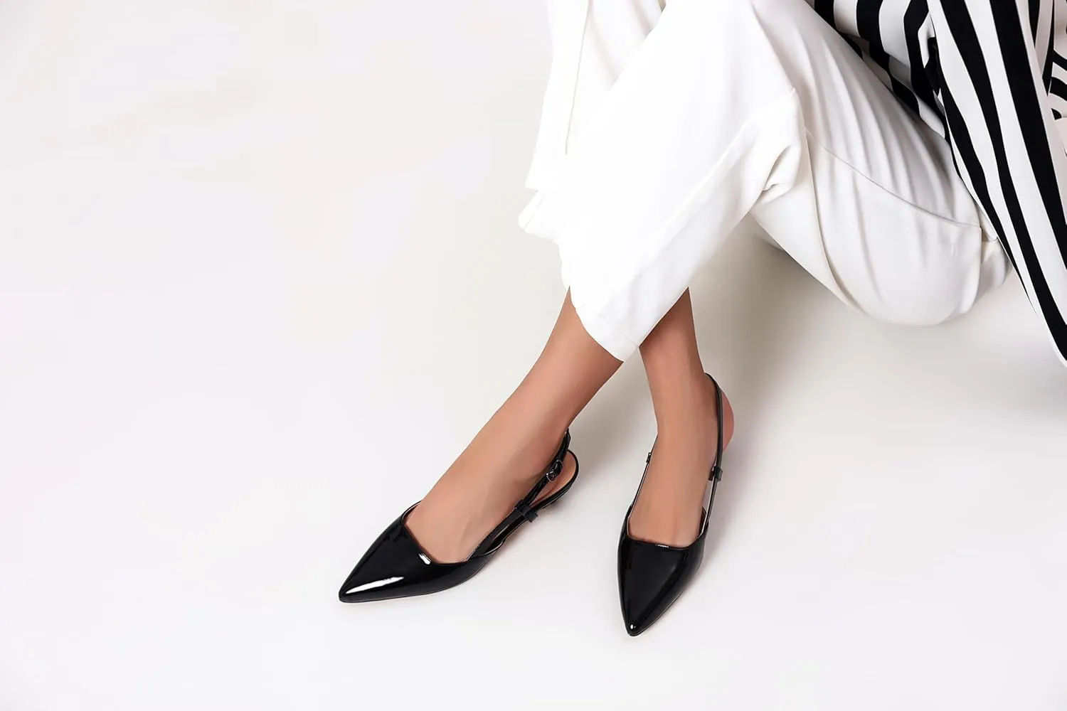 Women's Slingback Patent Leather Pointed Toe Strap Kitten Low Heel Pumps Shoes 1.5 Inch