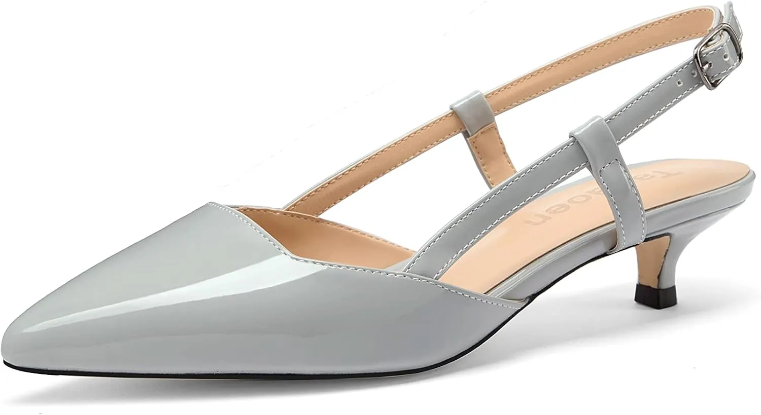 Women's Slingback Patent Leather Pointed Toe Strap Kitten Low Heel Pumps Shoes 1.5 Inch
