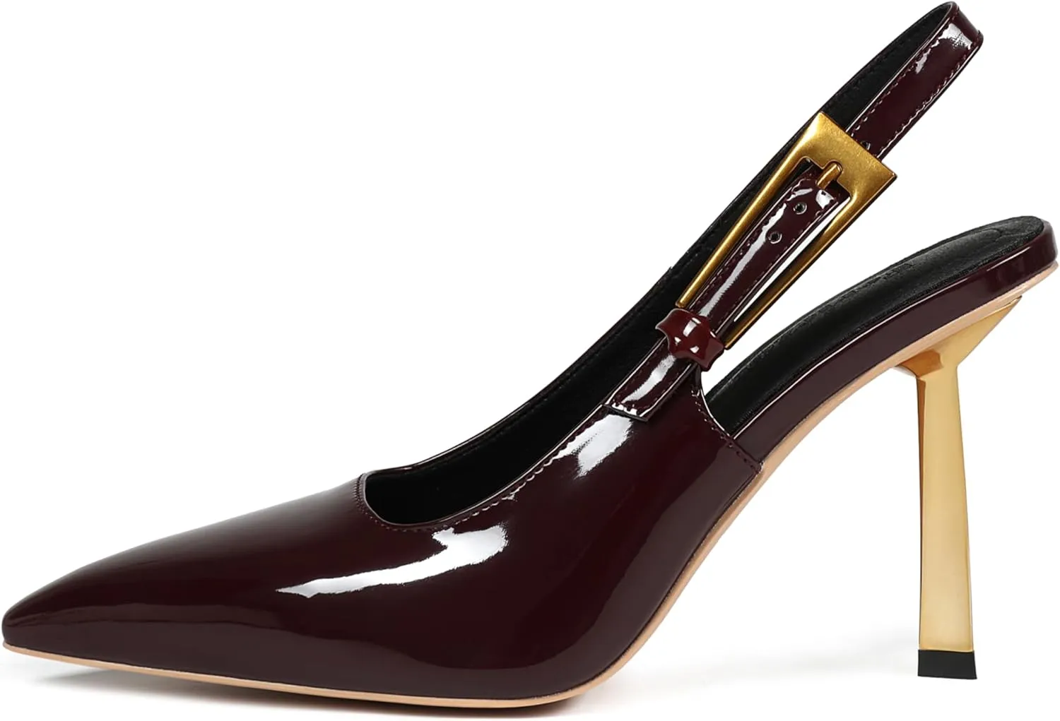 Women's Slingback Stiletto High Heels Square Toe with Metal Buckle Strap Slip On Pumps Backless Patent Leather Fashion Dress Shoes Wedding Party