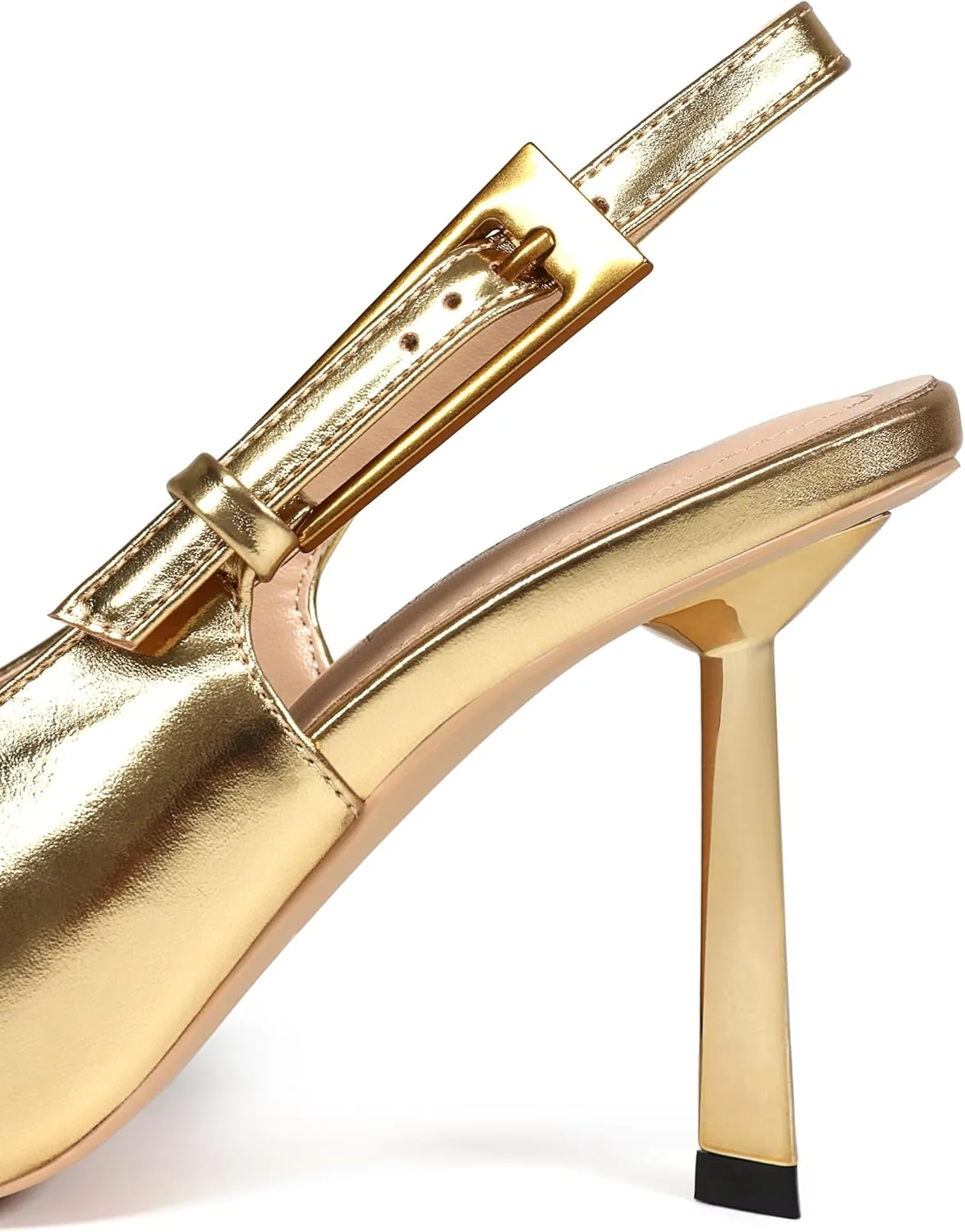 Women's Slingback Stiletto High Heels Square Toe with Metal Buckle Strap Slip On Pumps Backless Patent Leather Fashion Dress Shoes Wedding Party