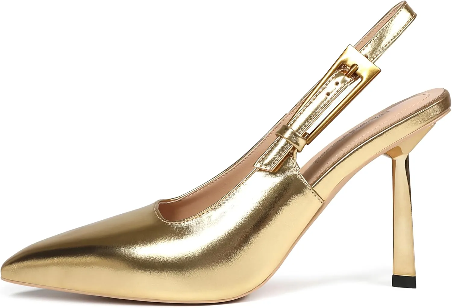 Women's Slingback Stiletto High Heels Square Toe with Metal Buckle Strap Slip On Pumps Backless Patent Leather Fashion Dress Shoes Wedding Party