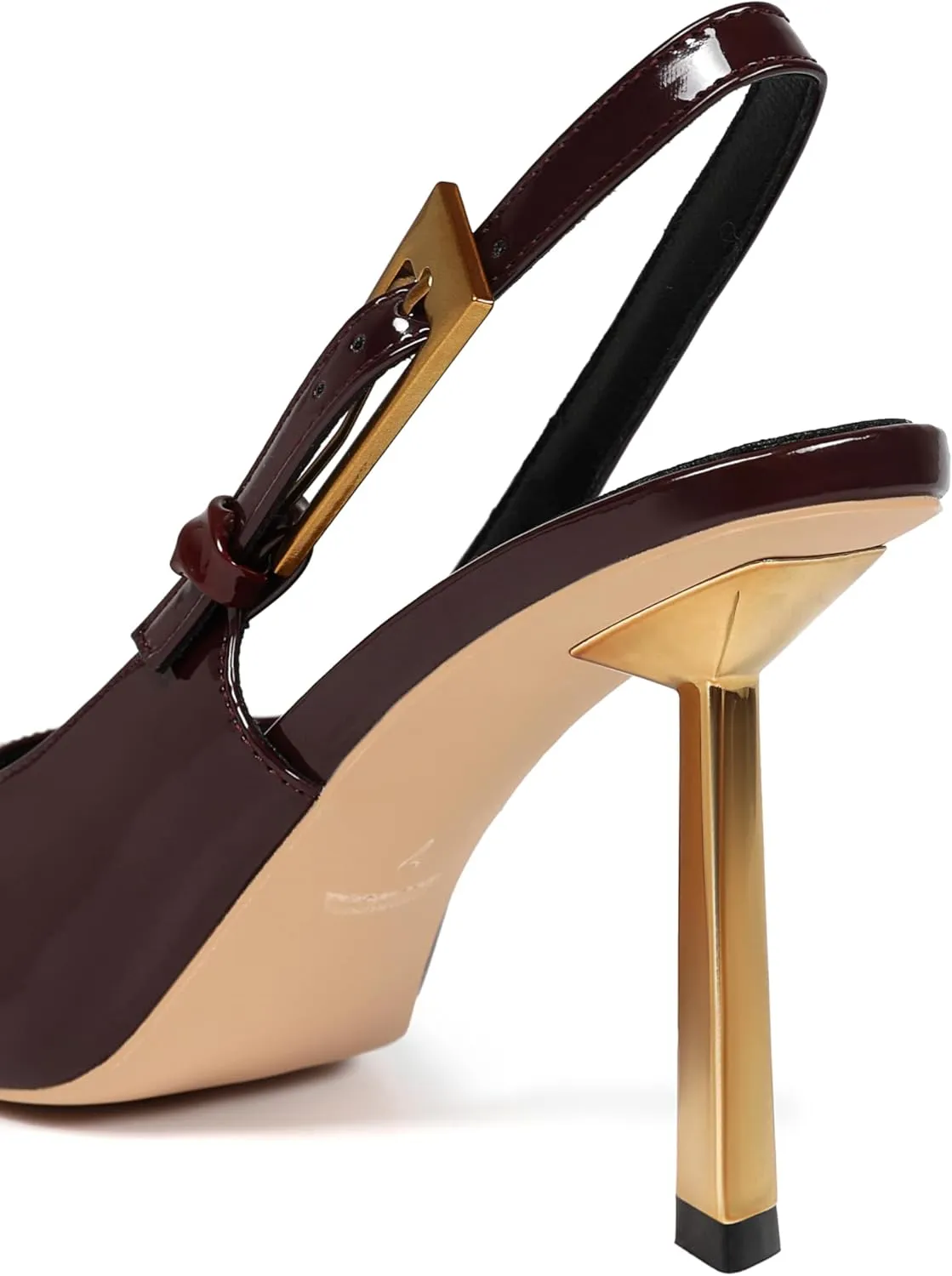 Women's Slingback Stiletto High Heels Square Toe with Metal Buckle Strap Slip On Pumps Backless Patent Leather Fashion Dress Shoes Wedding Party