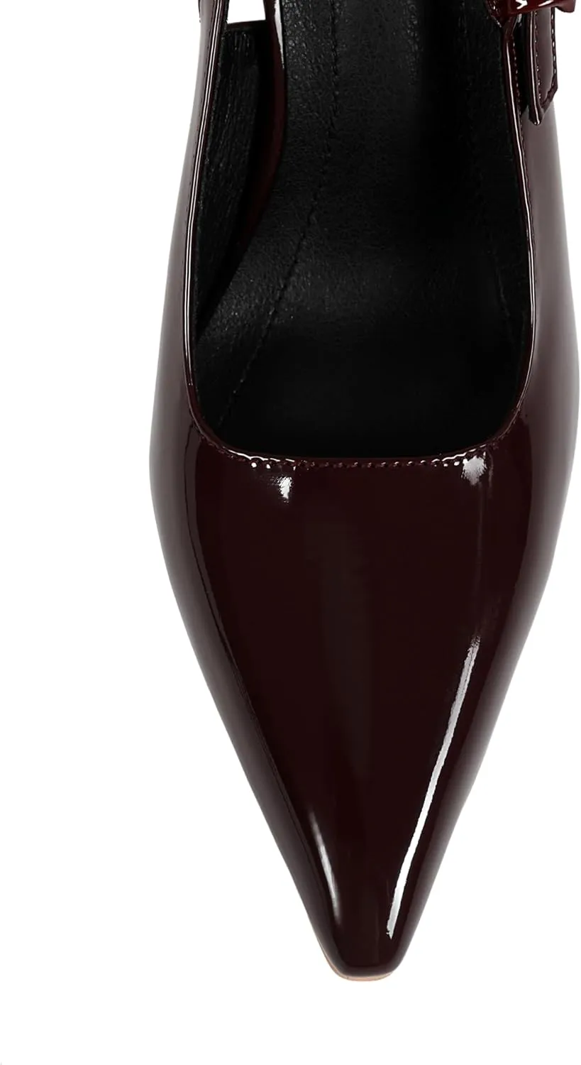 Women's Slingback Stiletto High Heels Square Toe with Metal Buckle Strap Slip On Pumps Backless Patent Leather Fashion Dress Shoes Wedding Party