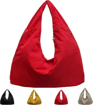 Women's Solid Color Textured Draped Tote Bag, Big Capacity Minimalist Versatile Shoulder Bag for Work & Daily Used (Red)