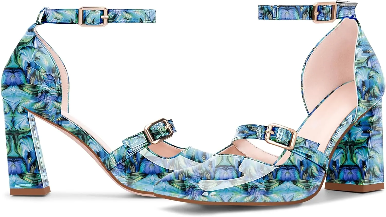 Women's Square Toe Chunky High Heel Mary Jane Pumps Ankle Strap Dress Shoes