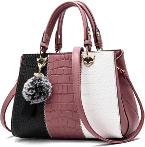 Women's Stylish Large Capacity PU Leather Shoulder Bag, Color Block Design Handbag for Work and Daily Use