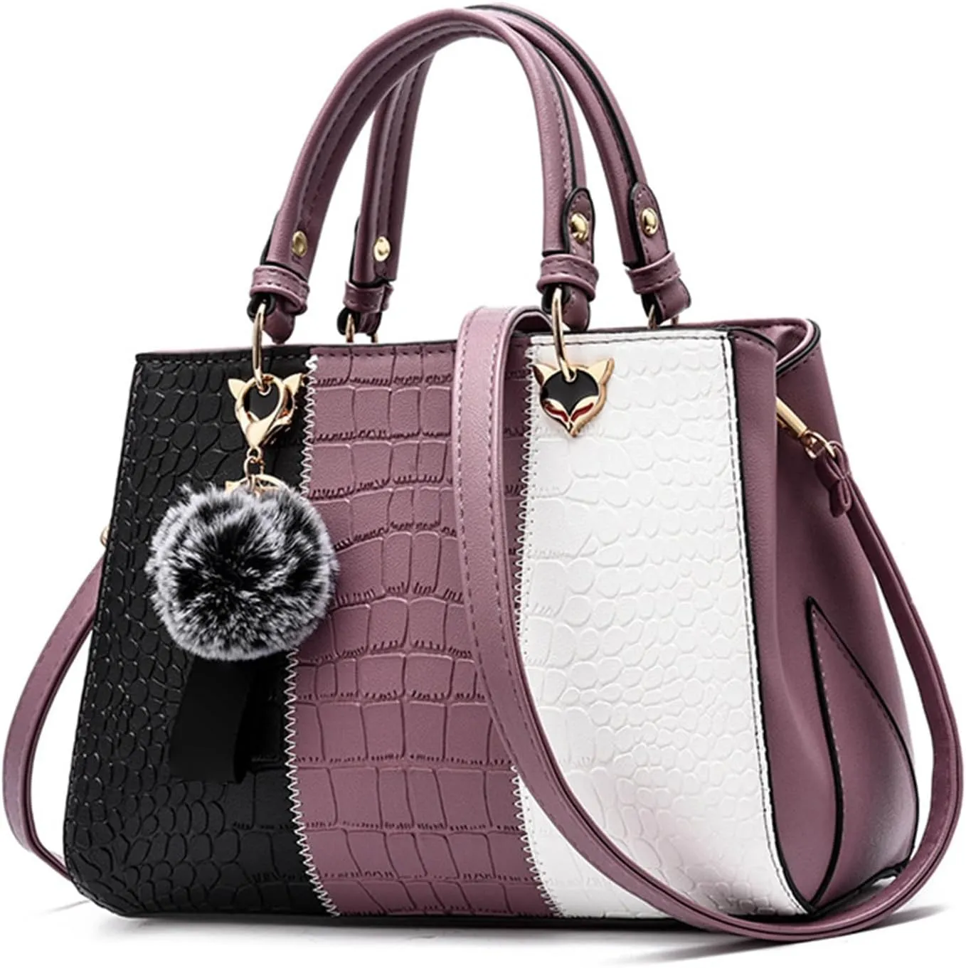 Women's Stylish Large Capacity PU Leather Shoulder Bag, Color Block Design Handbag for Work and Daily Use