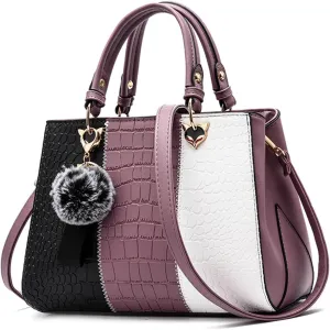 Women's Stylish Large Capacity PU Leather Shoulder Bag, Color Block Design Handbag for Work and Daily Use