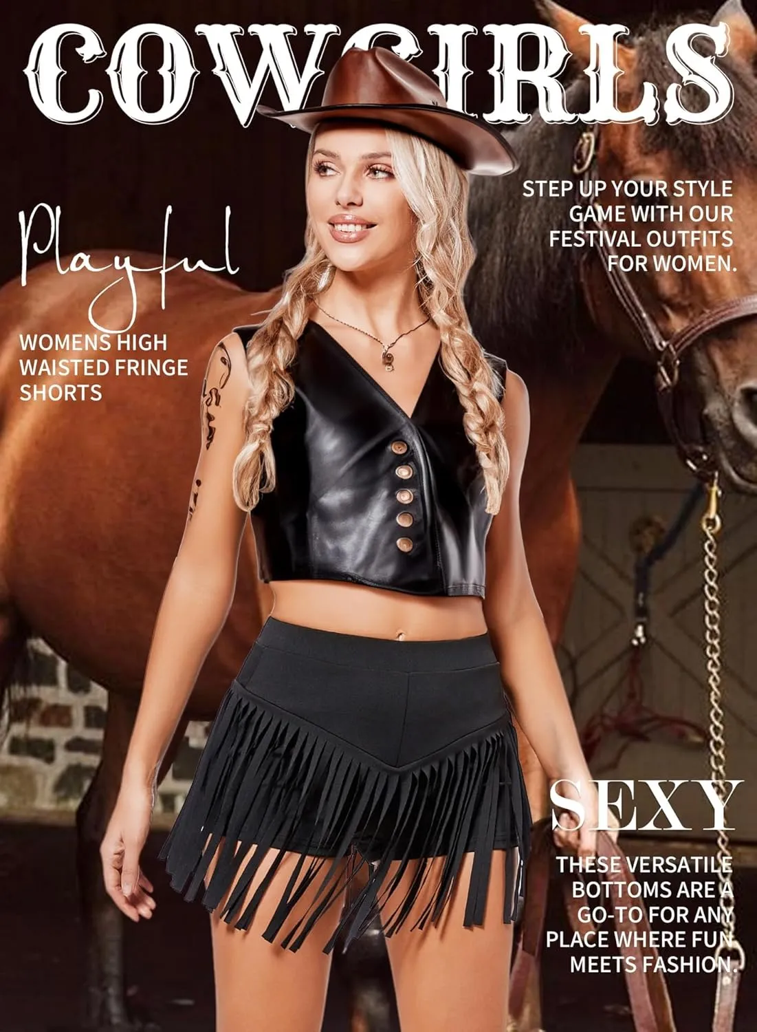 Womens Western Cowgirl Fringe Shorts - Country Concert Outfits Sexy Booty Pole Dance Rave Festival Tassel Bottoms