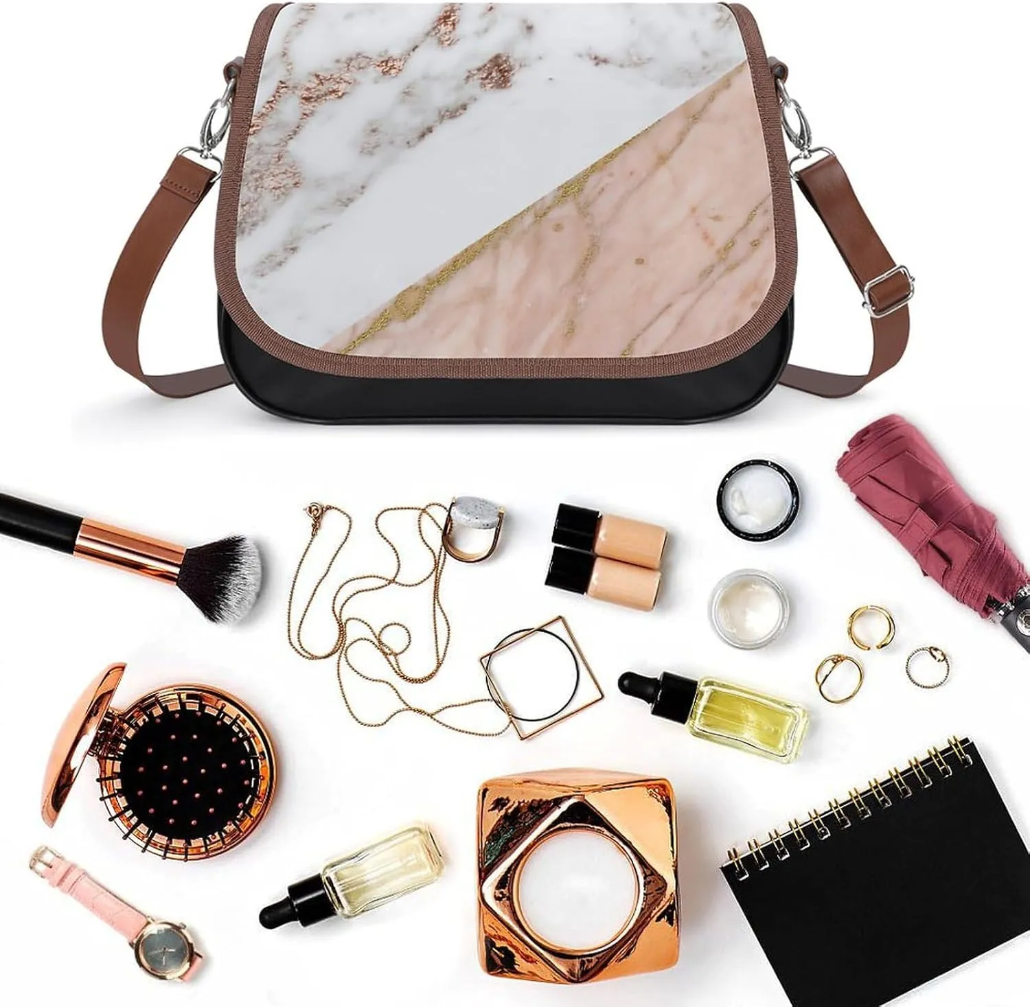 Wonky Star Quilt Leather Shoulder Bag with Detachable Shoulder Strap Versatile for Daily Use
