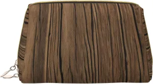 Wood Grain Print Leather zipper makeup bag Cosmetic Pouch Travel Organizer Toiletry Clutch