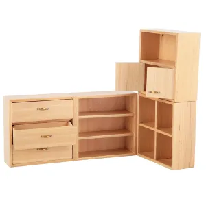 Wooden Dollhouse Furniture, 1:12 Mini Wood Cabinet Furniture Delicate Miniature Kitchen Set Room Cabinet Dolls Decor for Girl House Decor Toys(Wood Color)