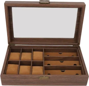 Wooden Watch Box Retro Wood Grain Multiple Watch Glasses Display Storage Organizer