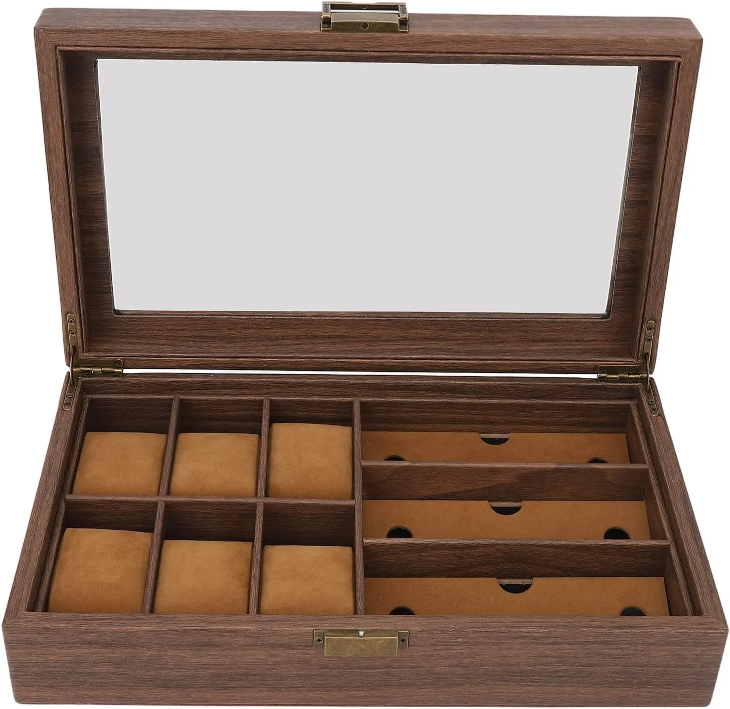Wooden Watch Box Retro Wood Grain Multiple Watch Glasses Display Storage Organizer