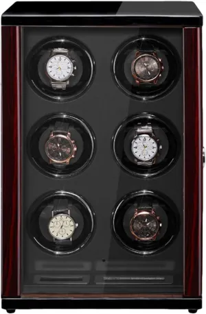 Wooden Watch Winder for Automatic Watches with Remote Control LCD Touch Screen Display Built-in LED Light Adjustable Watch Pillows Watch Winder Display Storage Box (Black 6 0)