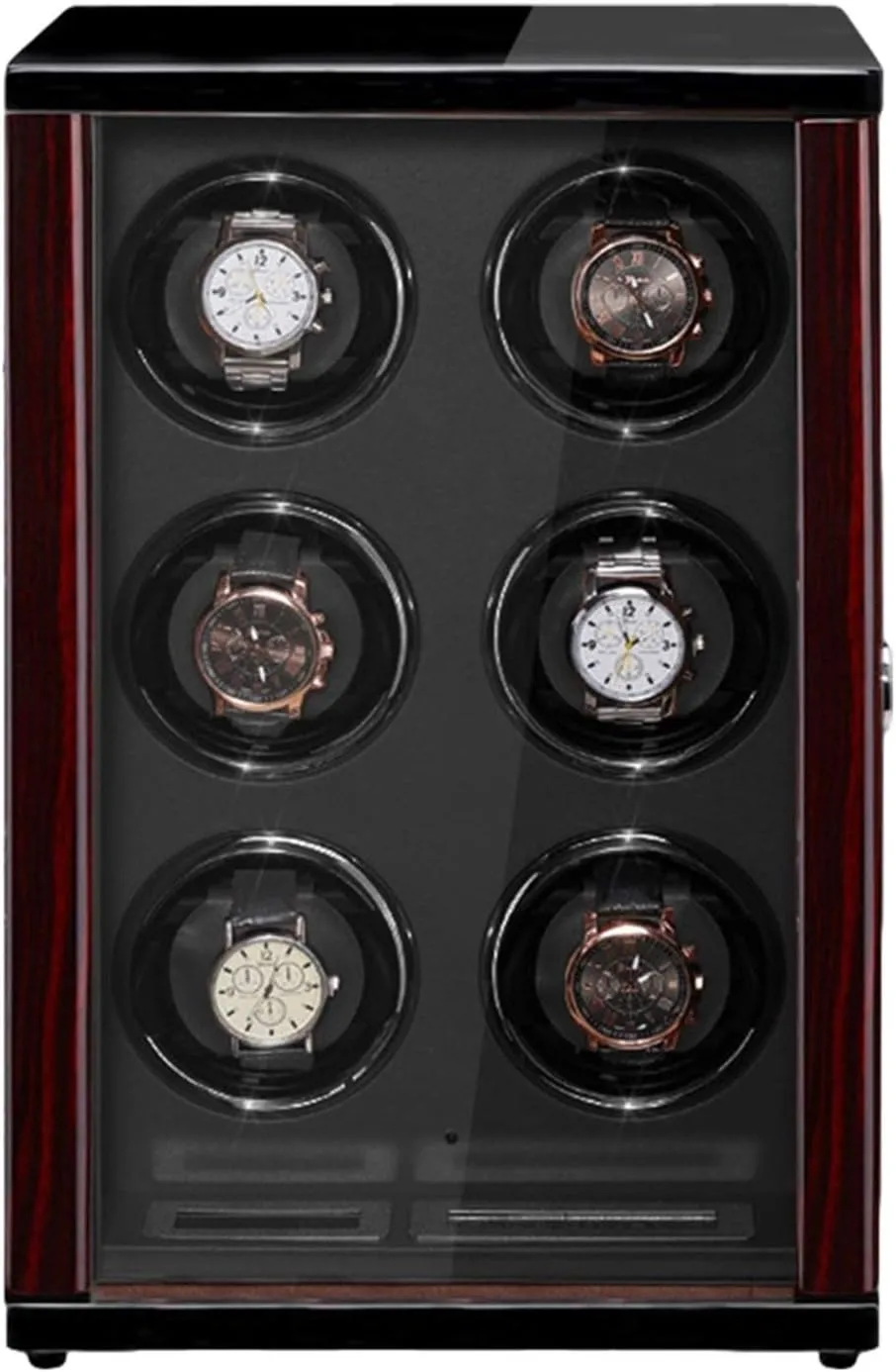 Wooden Watch Winder for Automatic Watches with Remote Control LCD Touch Screen Display Built-in LED Light Adjustable Watch Pillows Watch Winder Display Storage Box (Black 6 0)