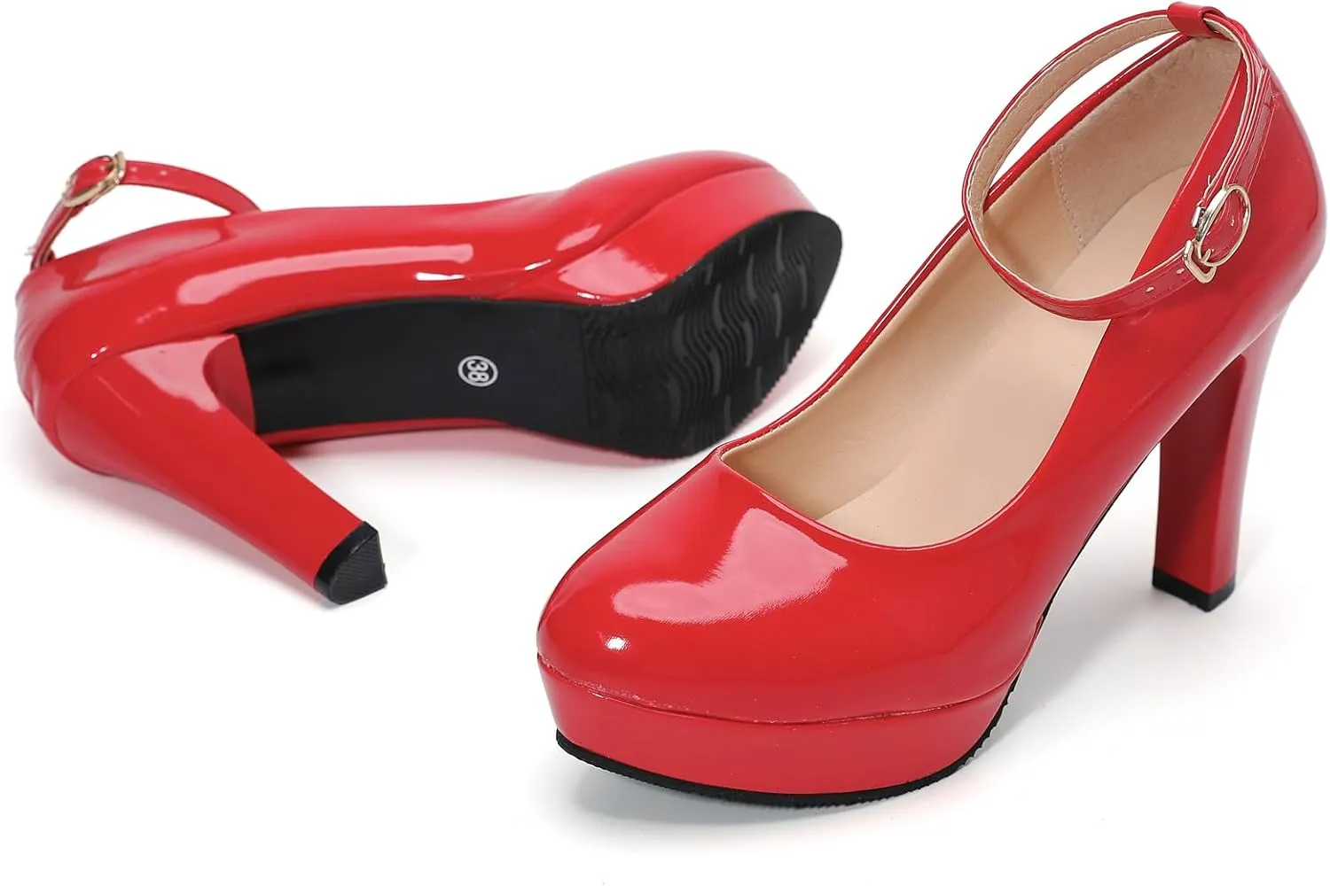 WUIWUIYU Women's Cosplay Platform Ankle Strap Mary Jane Shoes Pump Stiletto High Heeled Pumps