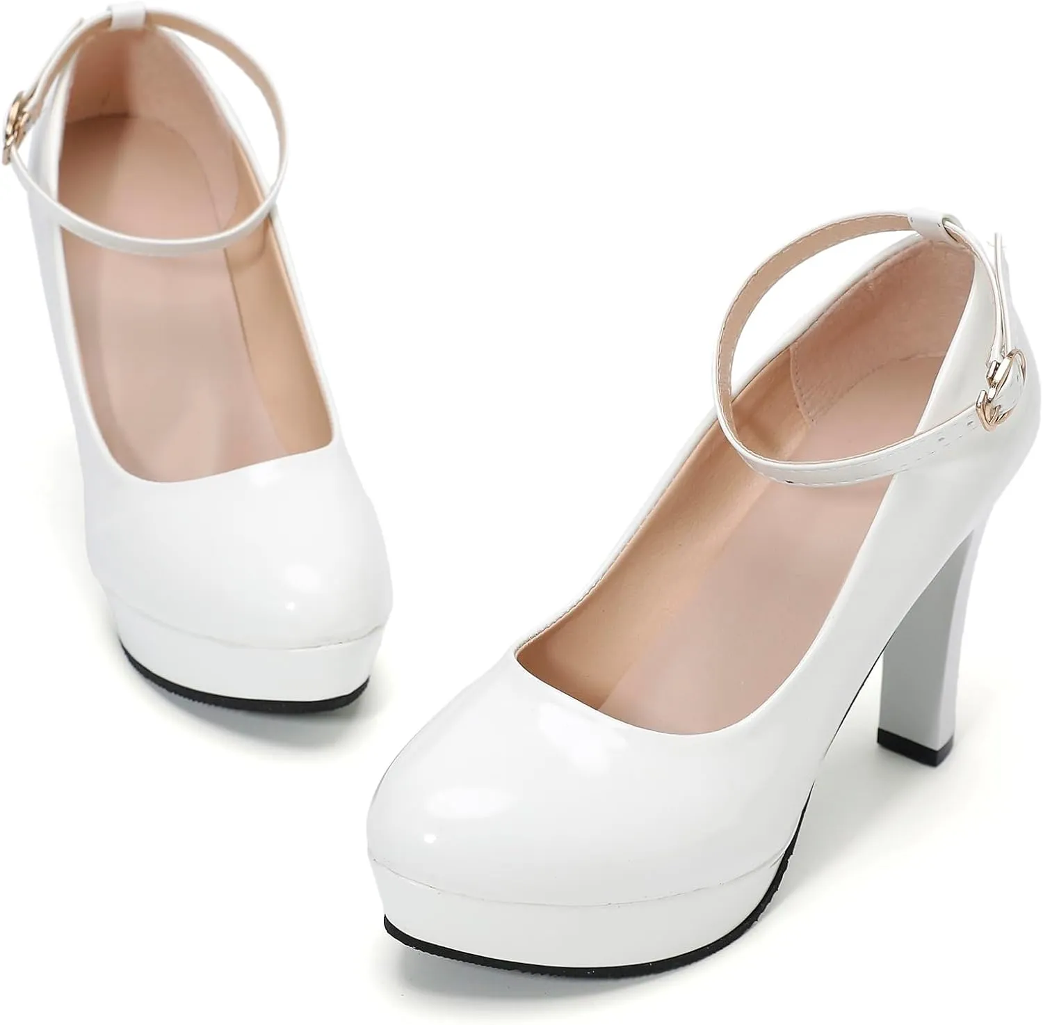 WUIWUIYU Women's Cosplay Platform Ankle Strap Mary Jane Shoes Pump Stiletto High Heeled Pumps