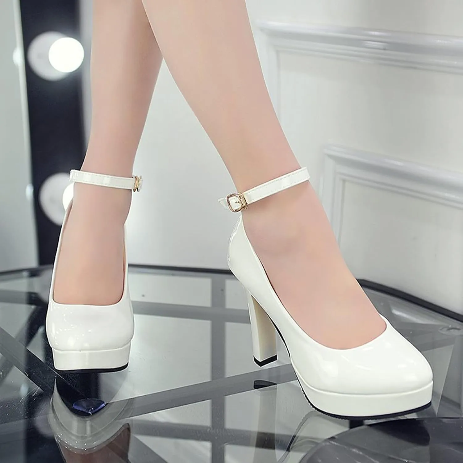 WUIWUIYU Women's Cosplay Platform Ankle Strap Mary Jane Shoes Pump Stiletto High Heeled Pumps